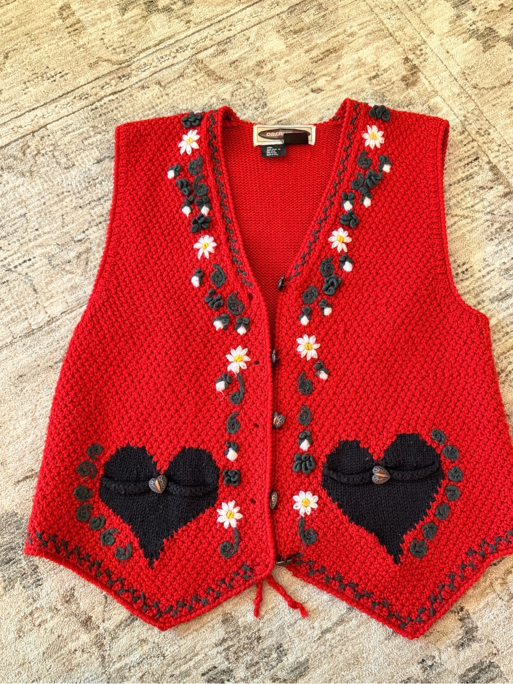 Vintage Obermeyer Women’s wool Blend Red Knit Heart Pocket Vest